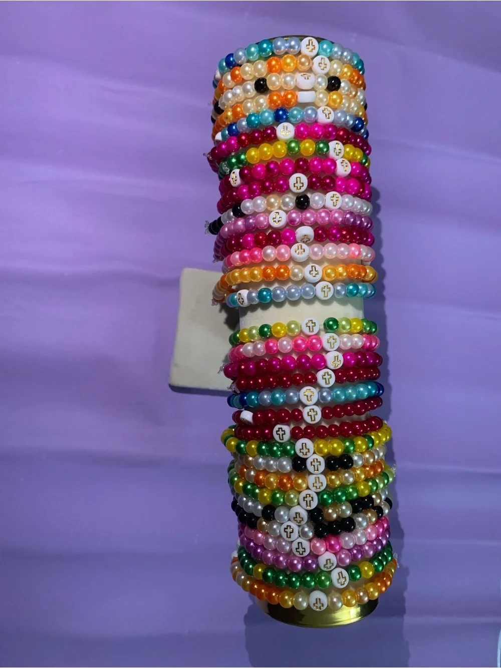 Pastel Pink Cross Beaded Stretch Bracelet - Brand